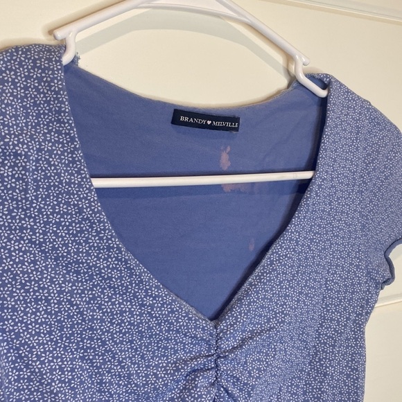 Floral Blue White Open Short Sleeve Crop Top | Brandy Melville | One Size - Picture 5 of 6